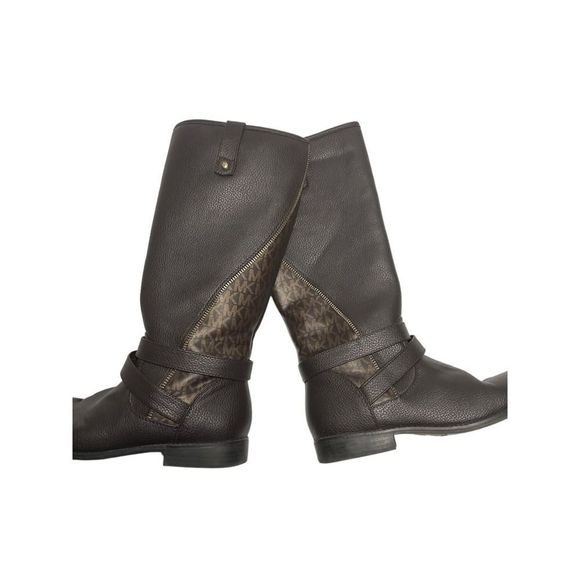 Michael Kors Womens Emma Claire Riding Boots Brown Straps Mid Calf Monogram 5 - Picture 7 of 8